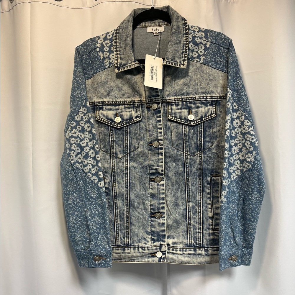 NWT- Two-Tone Floral Denim Jacket